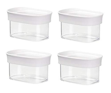 Emsa 4er Set Stapelbare Vorratsdose für Trockenvorräte, Volumen 0.18 Liter, Rechteckig, Weiß/Transparent, Optima 513554 x 4 im Sale